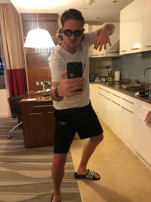 Kitchen mirror selfie in swim glasses
